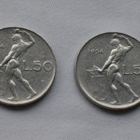 n. 2 monete Lire 50 italiane del 1956