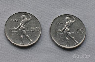 n. 2 monete Lire 50 italiane del 1956