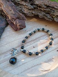 Bracciale in pietre dure di ossidiana e ciondolo
