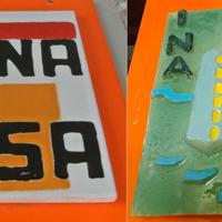 INA CASA - COPPIA TARGHE POLICROME ANNI 50 VINTAGE