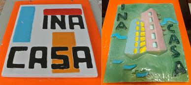 INA CASA - COPPIA TARGHE POLICROME ANNI 50 VINTAGE