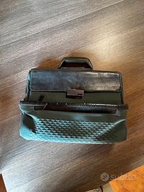 Piquadro borsa porta pc in pelle e tessuto verde