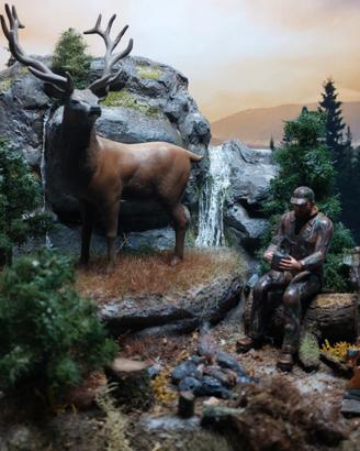 Diorama  Caccia al cervo in montagna.