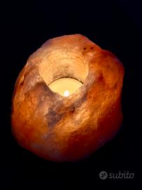 Porta candela in cristallo di sale himalaya