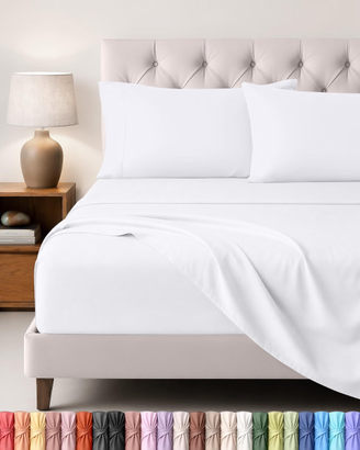 Set Lenzuola Letto 4 Pezzi, 180x200cm, Bianca
