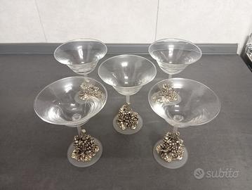 Calici da cocktail in cristallo basi in argento