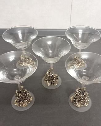 Calici da cocktail in cristallo basi in argento