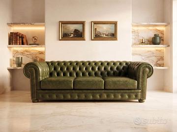 Chester divano 3 posti in vera pelle vintage verde