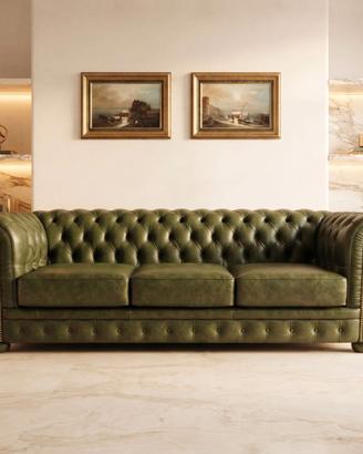 Chester divano 3 posti in vera pelle vintage verde