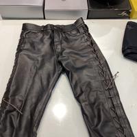 Pantaloni pelle moto custom cmj lacci laterali