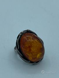 Anello argento 925 e Ambra baltica vera