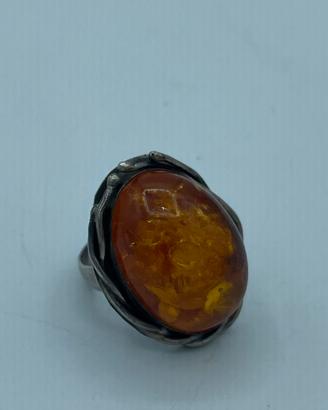 Anello argento 925 e Ambra baltica vera