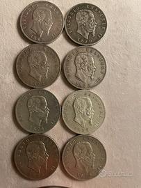 LOTTO DI 8 SCUDONI (5 LIRE VITTORIO EMANUELE II)