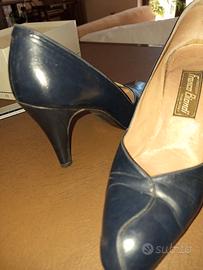 Décolleté blu vintage vera pelle 38 1/2artigianali