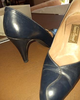 Décolleté blu vintage vera pelle 38 1/2artigianali
