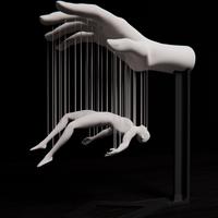 Scultura Artistica 3D - Mano con Figura Sospesa
