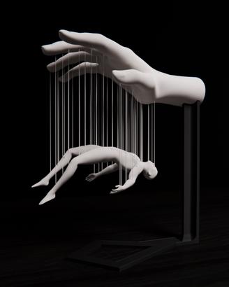 Scultura Artistica 3D - Mano con Figura Sospesa