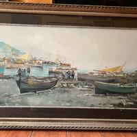 Quadro Mario Barra - olio su tela con barche 80x40