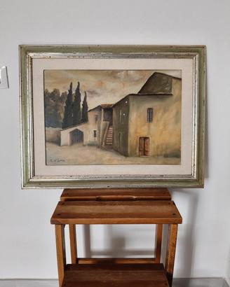 Dipinto a olio su tela novecento. Paesaggio con ci