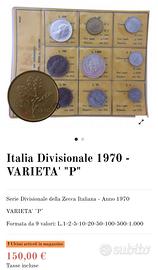 Moneta Italiana 20 lire 1970 variante P