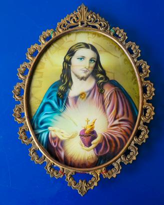 Quadretto Ovale Sacro Vintage e Cornice in Ottone