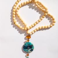 Collana in Legno di Sandalo, Turchese e Ambra