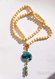 Collana in Legno di Sandalo, Turchese e Ambra