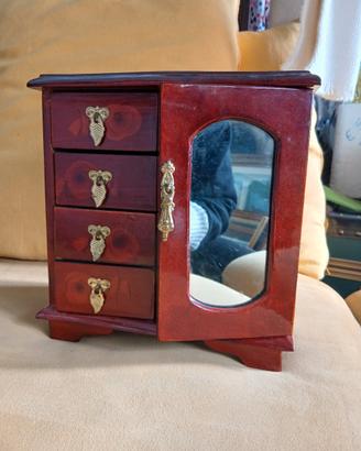 Portagioie in legno vintage con specchio