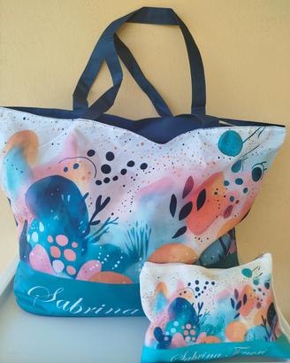 set borsa mare con pochette nuova con etichetta