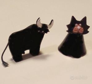 STATUINE GATTO E TORO CERAMICA ARTIGIANATO SPAGNOL