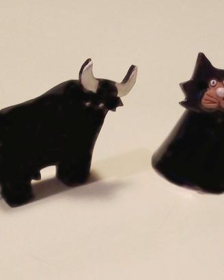 STATUINE GATTO E TORO CERAMICA ARTIGIANATO SPAGNOL