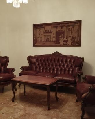Set divano, poltrone in pellee tavolino