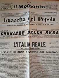 Prime pagine quotidiani Terremoto Messina