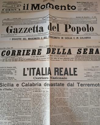 Prime pagine quotidiani Terremoto Messina