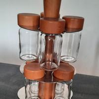 Porta spezie in legno, vetro e acciaio