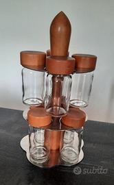 Porta spezie in legno, vetro e acciaio