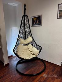 Dondolo pensile antracite con supporto e cuscini