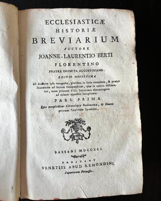 Libro antico 1791 Berti Storia Ecclesiastica