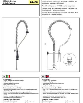 Gruppo doccia lavaggio stoviglie
