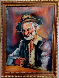 Quadro con vecchietto dipinto a mano su tela.
