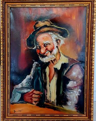Quadro con vecchietto dipinto a mano su tela.