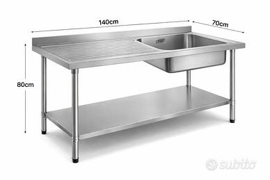 Lavabo Acciaio Inox 140x70 vasca grande