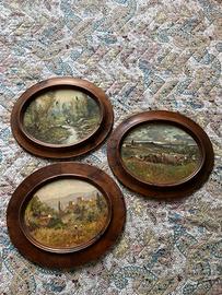 Tris dipinti antichi ovali, paesaggi toscani