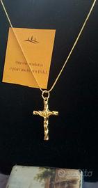 Collana cm60 Argento Placcato Oro18kt con Crocifis