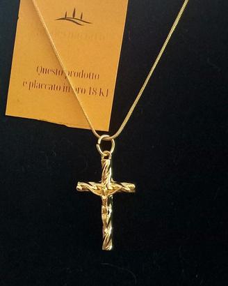 Collana cm60 Argento Placcato Oro18kt con Crocifis