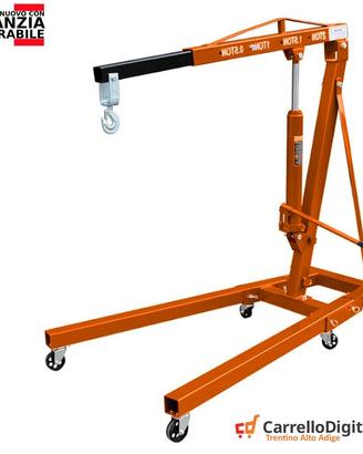 Gru idraulica Pieghevole 2T da officina. Arancio