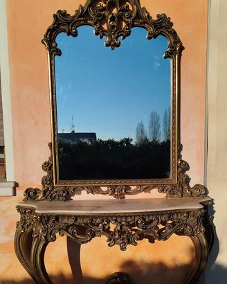 Set specchio barocco e consolle in marmo - Vintage