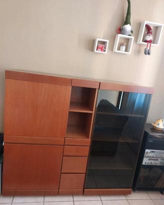 SOGGIORNO COMPONIBILE IN LEGNO E CRISTALLO