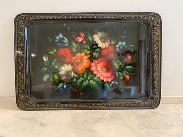 Vassoio Vintage Russo URSS Zhostovo in Metallo ‘70