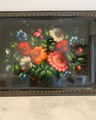 Vassoio Vintage Russo URSS Zhostovo in Metallo ‘70